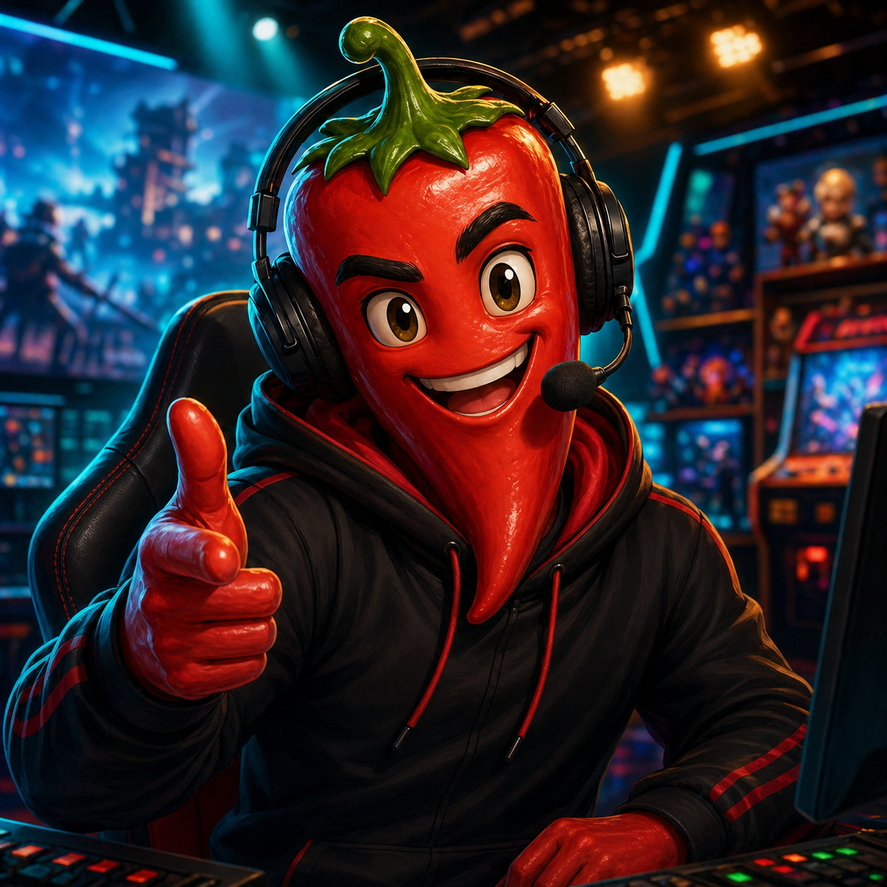 Комментатор Перчик с головой красного перца